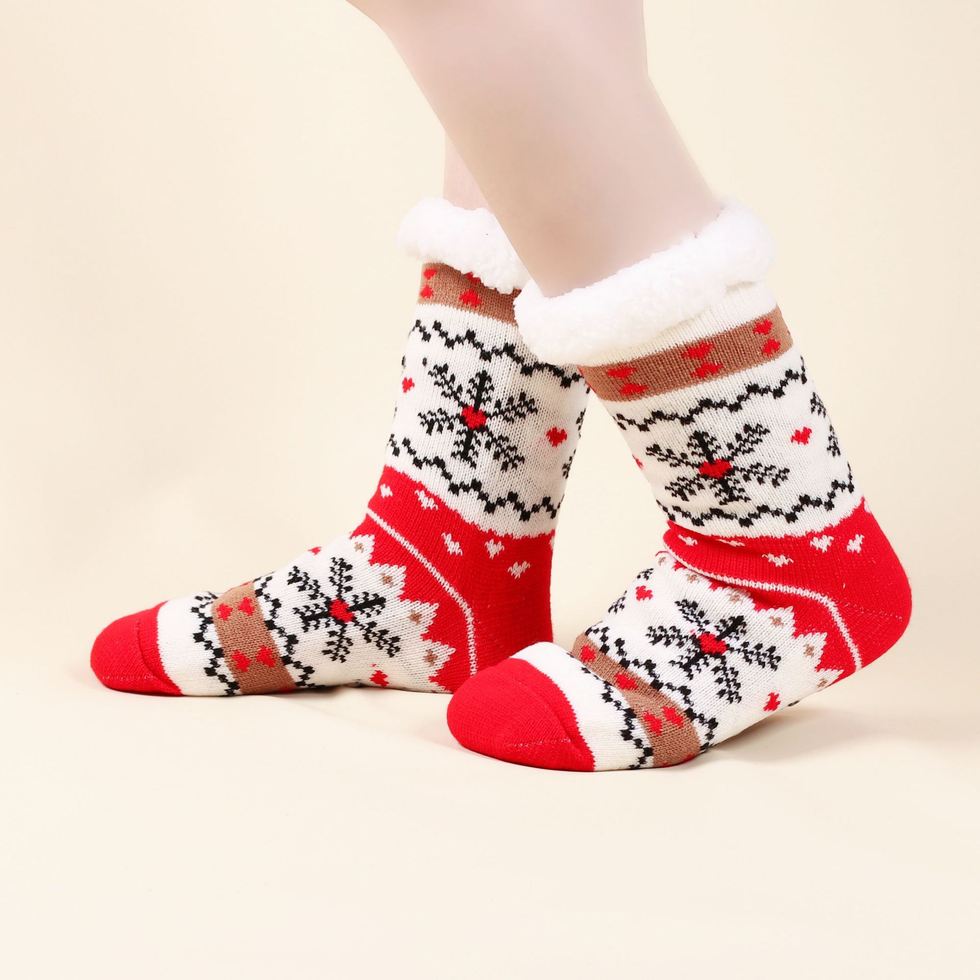 Fuzzy Slipper Socks Winter Nordic Style Knit Short Sock Sleeping Floor Sock